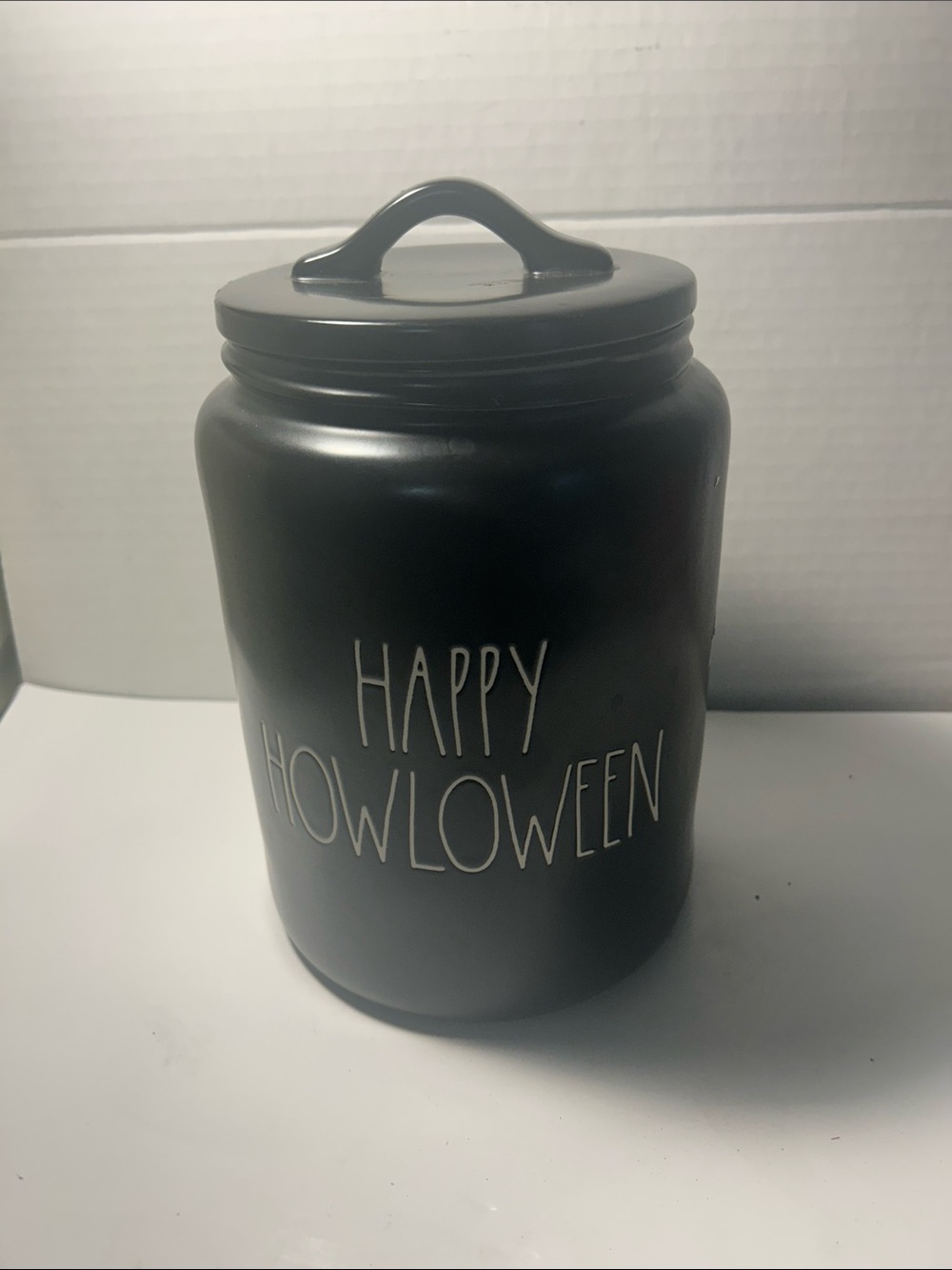 Rae Dunn Black "Happy Howloween" Ceramic Canister